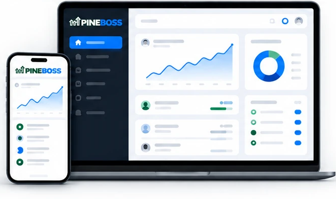 Pine Boss auf Laptop und Smartphone